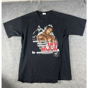 VTG 90s WWF The Rock TShirt Mens XL Black Wrestling Attitude Era Wild Oats USA